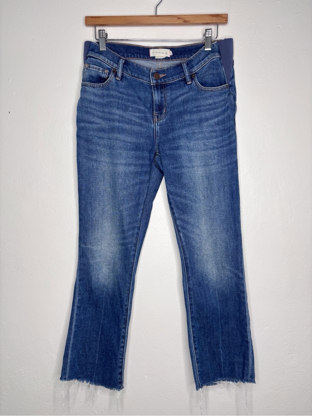 Hatch Mid-Rise Cropped Raw Hem Panel Maternity Jeans Size 26 EUC